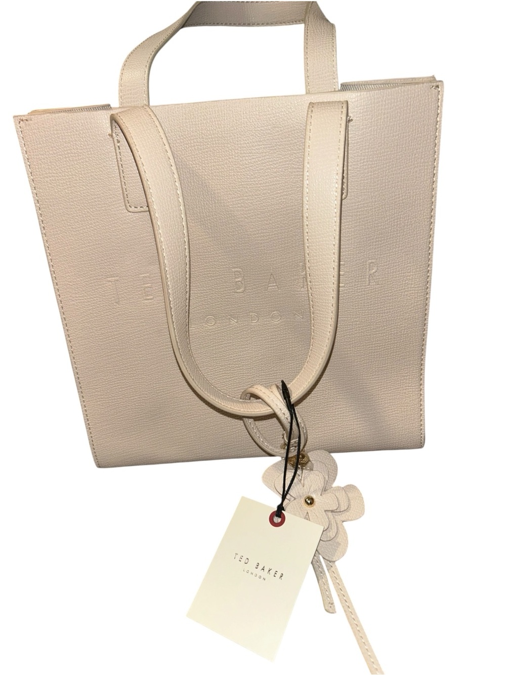 Ted Baker Cream Pebbled Leather Tote with Floral Charm
